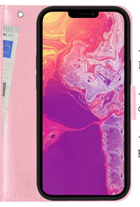 Hoes Geschikt voor iPhone 14 Pro Hoesje Bookcase Hoes Flip Case Book Cover Met Screenprotector - Hoesje Geschikt voor iPhone 14 Pro Hoes Book Case Hoesje - Lichtroze