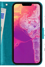 BASEY. Hoes Geschikt voor iPhone 14 Pro Hoesje Bookcase Hoes Flip Case Book Cover Met Screenprotector - Hoesje Geschikt voor iPhone 14 Pro Hoes Book Case Hoesje - Turquoise
