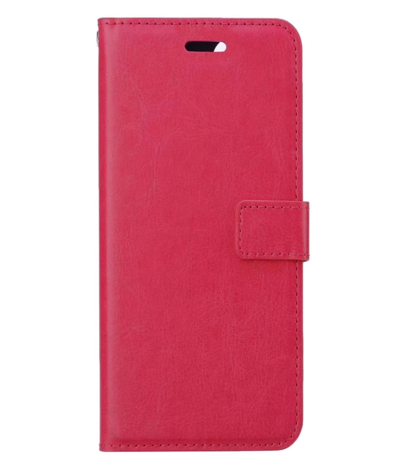 BASEY. Hoes Geschikt voor iPhone 14 Pro Hoesje Bookcase Hoes Flip Case Book Cover Met 2x Screenprotector - Hoesje Geschikt voor iPhone 14 Pro Hoes Book Case Hoesje - Donkerroze