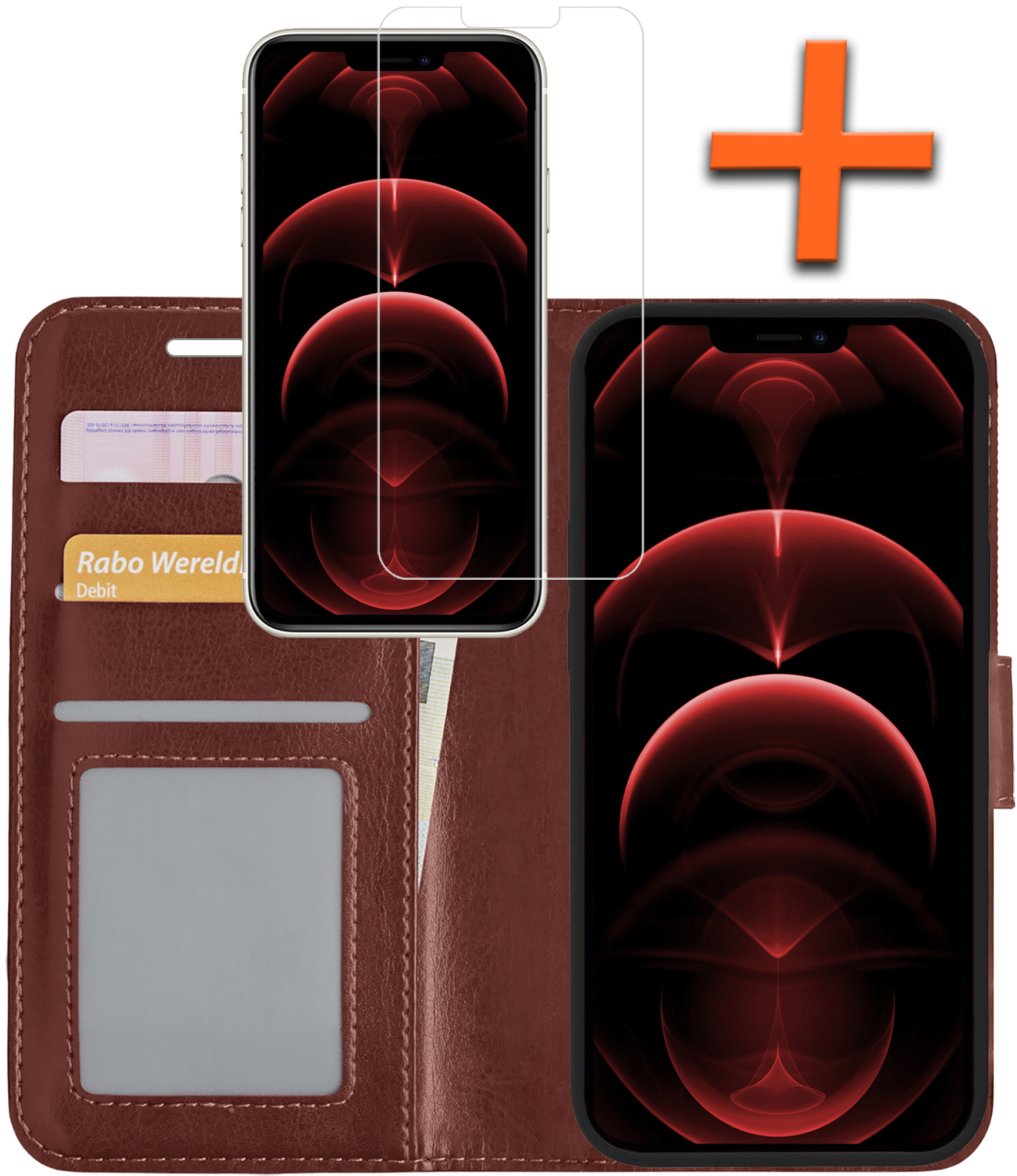 Nomfy Hoesje Geschikt voor iPhone 14 Pro Hoes Bookcase Flipcase Book Cover Met Screenprotector - Hoes Geschikt voor iPhone 14 Pro Hoesje Book Case - Bruin