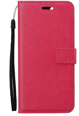 Nomfy Hoesje Geschikt voor iPhone 14 Pro Hoes Bookcase Flipcase Book Cover Met 2x Screenprotector - Hoes Geschikt voor iPhone 14 Pro Hoesje Book Case - Donkerroze