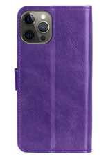 Nomfy Hoesje Geschikt voor iPhone 14 Pro Hoes Bookcase Flipcase Book Cover Met 2x Screenprotector - Hoes Geschikt voor iPhone 14 Pro Hoesje Book Case - Paars