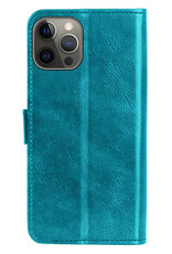Nomfy Hoesje Geschikt voor iPhone 14 Pro Hoes Bookcase Flipcase Book Cover Met 2x Screenprotector - Hoes Geschikt voor iPhone 14 Pro Hoesje Book Case - Turquoise