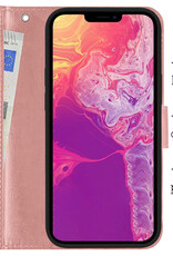 BASEY. Hoes Geschikt voor iPhone 14 Pro Max Hoesje Bookcase Hoes Flip Case Book Cover Met Screenprotector - Hoesje Geschikt voor iPhone 14 Pro Max Hoes Book Case Hoesje - Rosé goud