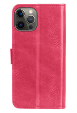 Nomfy Hoes voor iPhone 14 Pro Max Hoesje Book Case Hoes Flip Cover Bookcase Met Screenprotector - Donker Roze