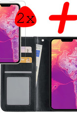 BASEY. Hoes Geschikt voor iPhone 14 Hoesje Bookcase Hoes Flip Case Book Cover Met 2x Screenprotector - Hoesje Geschikt voor iPhone 14 Hoes Book Case Hoesje - Zwart