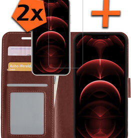 Nomfy Nomfy iPhone 14 Hoesje Bookcase Met 2x Screenprotector - Bruin