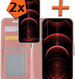 Nomfy Nomfy iPhone 14 Pro Max Hoesje Bookcase Met 2x Screenprotector - Rose Goud