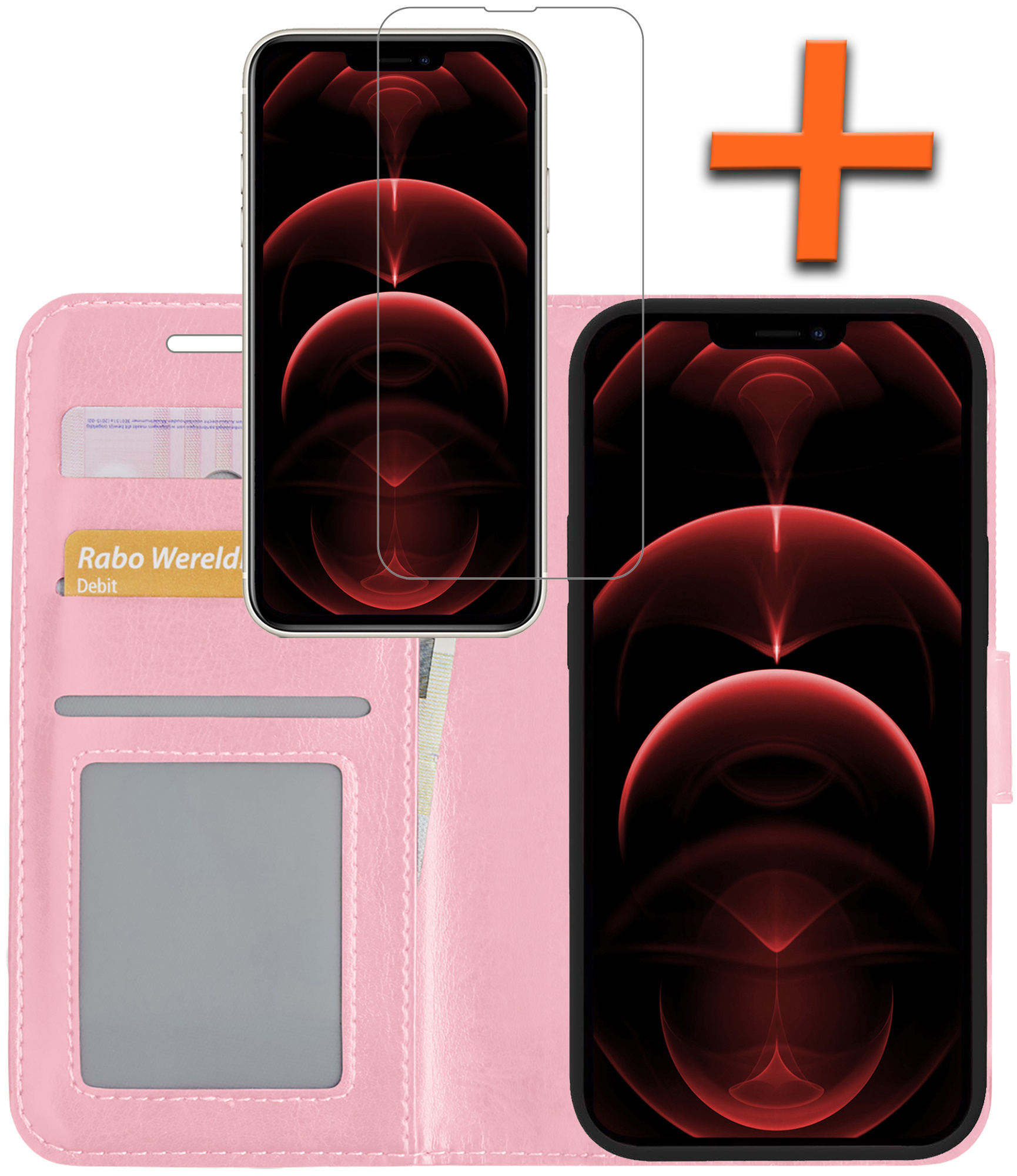 Nomfy Hoesje Geschikt voor iPhone 14 Pro Max Hoes Bookcase Flipcase Book Cover Met Screenprotector - Hoes Geschikt voor iPhone 14 Pro Max Hoesje Book Case - Lichtroze