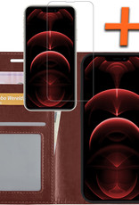 Nomfy Hoesje Geschikt voor iPhone 14 Pro Max Hoes Bookcase Flipcase Book Cover Met Screenprotector - Hoes Geschikt voor iPhone 14 Pro Max Hoesje Book Case - Bruin