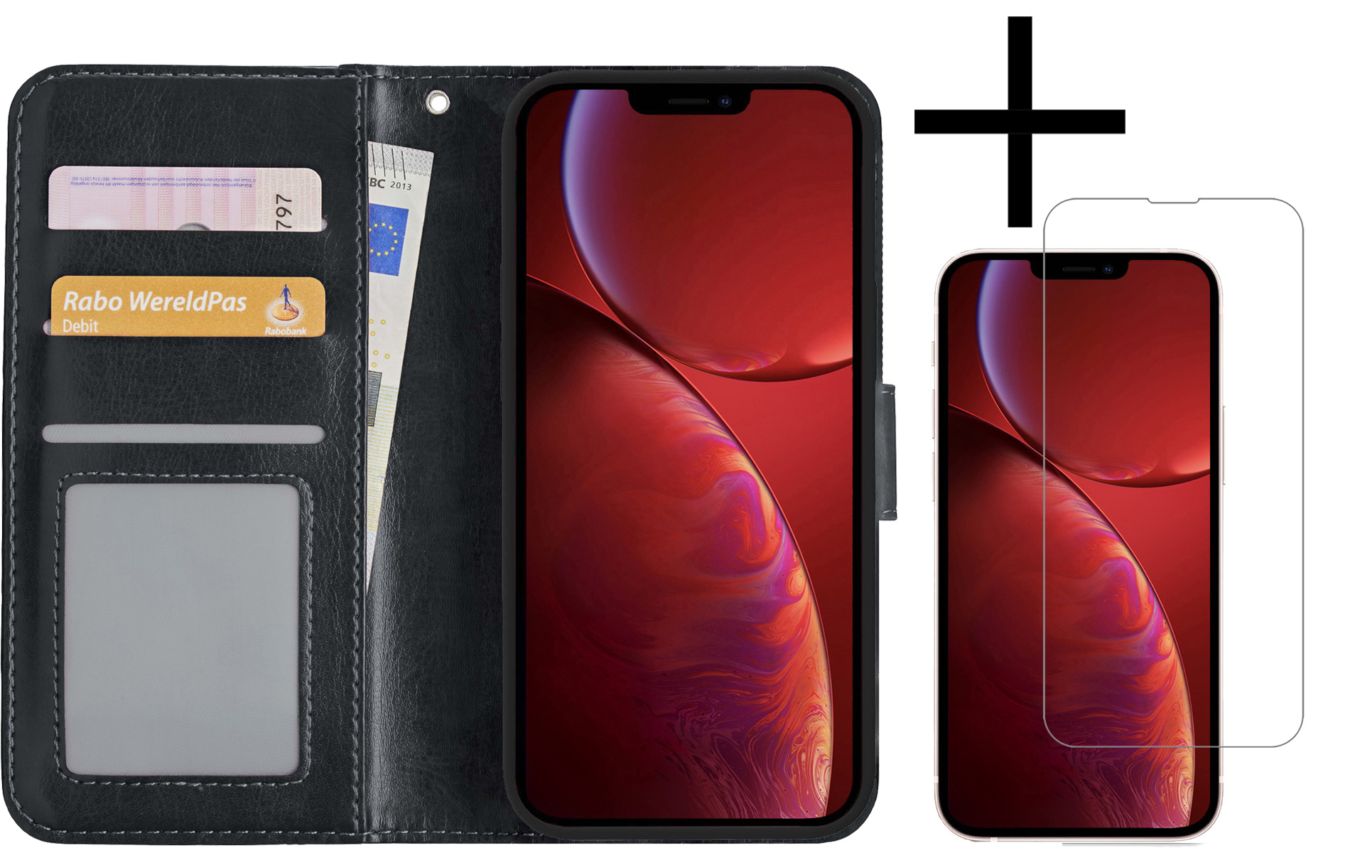 NoXx Hoes Geschikt voor iPhone 14 Pro Max Hoesje Book Case Hoes Flip Cover Wallet Bookcase Met Screenprotector - Zwart