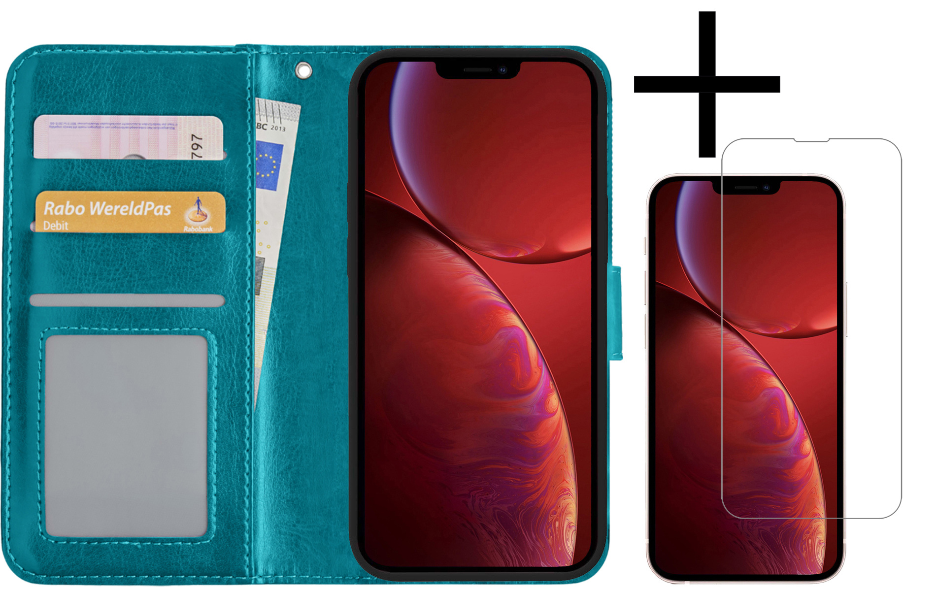NoXx Hoes Geschikt voor iPhone 14 Pro Max Hoesje Book Case Hoes Flip Cover Wallet Bookcase Met Screenprotector - Turquoise