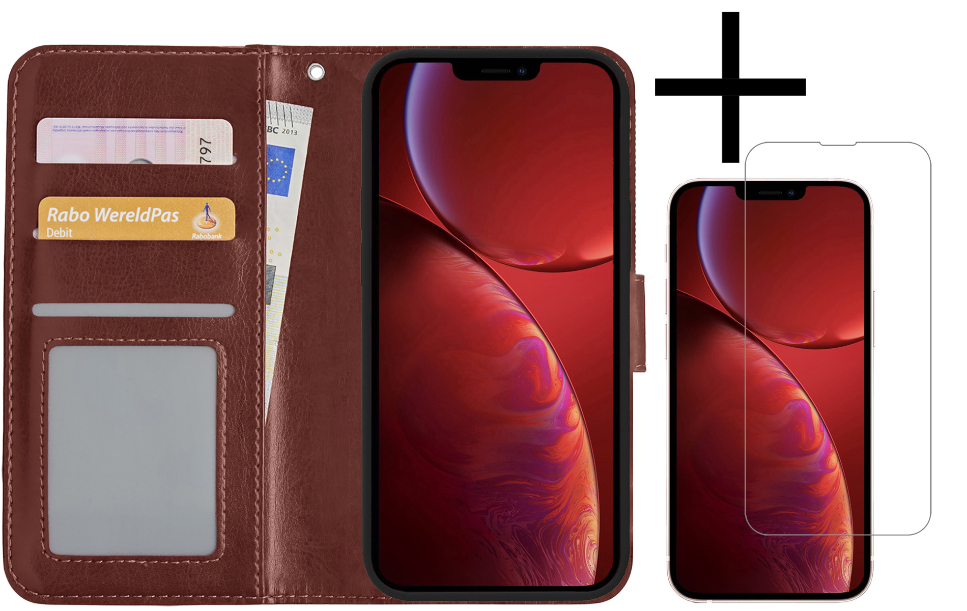 NoXx Hoes Geschikt voor iPhone 14 Pro Max Hoesje Book Case Hoes Flip Cover Wallet Bookcase Met Screenprotector - Bruin