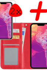BASEY. Hoes Geschikt voor iPhone 14 Pro Max Hoesje Bookcase Hoes Flip Case Book Cover Met 2x Screenprotector - Hoesje Geschikt voor iPhone 14 Pro Max Hoes Book Case Hoesje - Rood