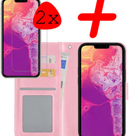 BASEY. BASEY. iPhone 14 Pro Max Hoesje Bookcase Met 2x Screenprotector - Lichtroze