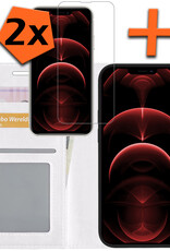 Nomfy Hoesje Geschikt voor iPhone 14 Pro Hoes Bookcase Flipcase Book Cover Met 2x Screenprotector - Hoes Geschikt voor iPhone 14 Pro Hoesje Book Case - Wit