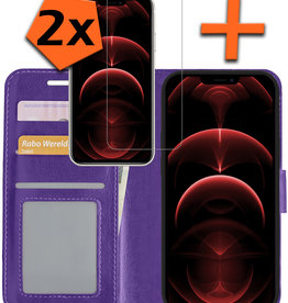 Nomfy iPhone 14 Pro Hoesje Bookcase Met 2x Screenprotector - Paars
