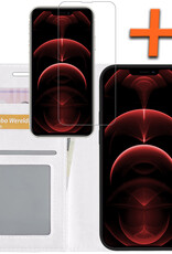 Hoes voor iPhone 14 Pro Hoesje Book Case Hoes Flip Cover Bookcase Met Screenprotector - Wit