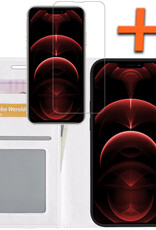 Nomfy Hoesje Geschikt voor iPhone 14 Pro Hoes Bookcase Flipcase Book Cover Met Screenprotector - Hoes Geschikt voor iPhone 14 Pro Hoesje Book Case - Wit