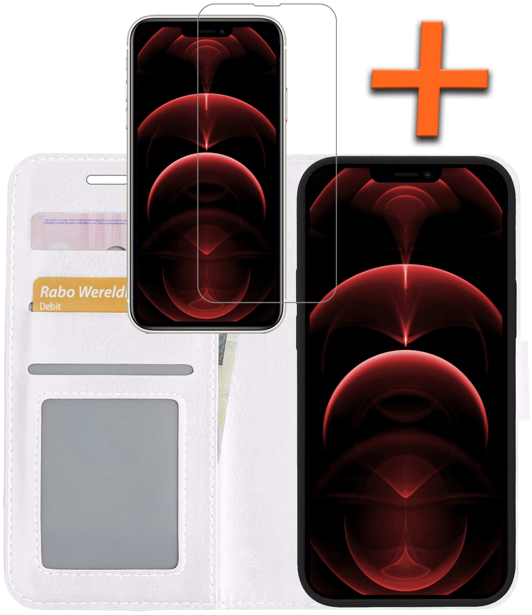 Nomfy Hoesje Geschikt voor iPhone 14 Pro Hoes Bookcase Flipcase Book Cover Met Screenprotector - Hoes Geschikt voor iPhone 14 Pro Hoesje Book Case - Wit