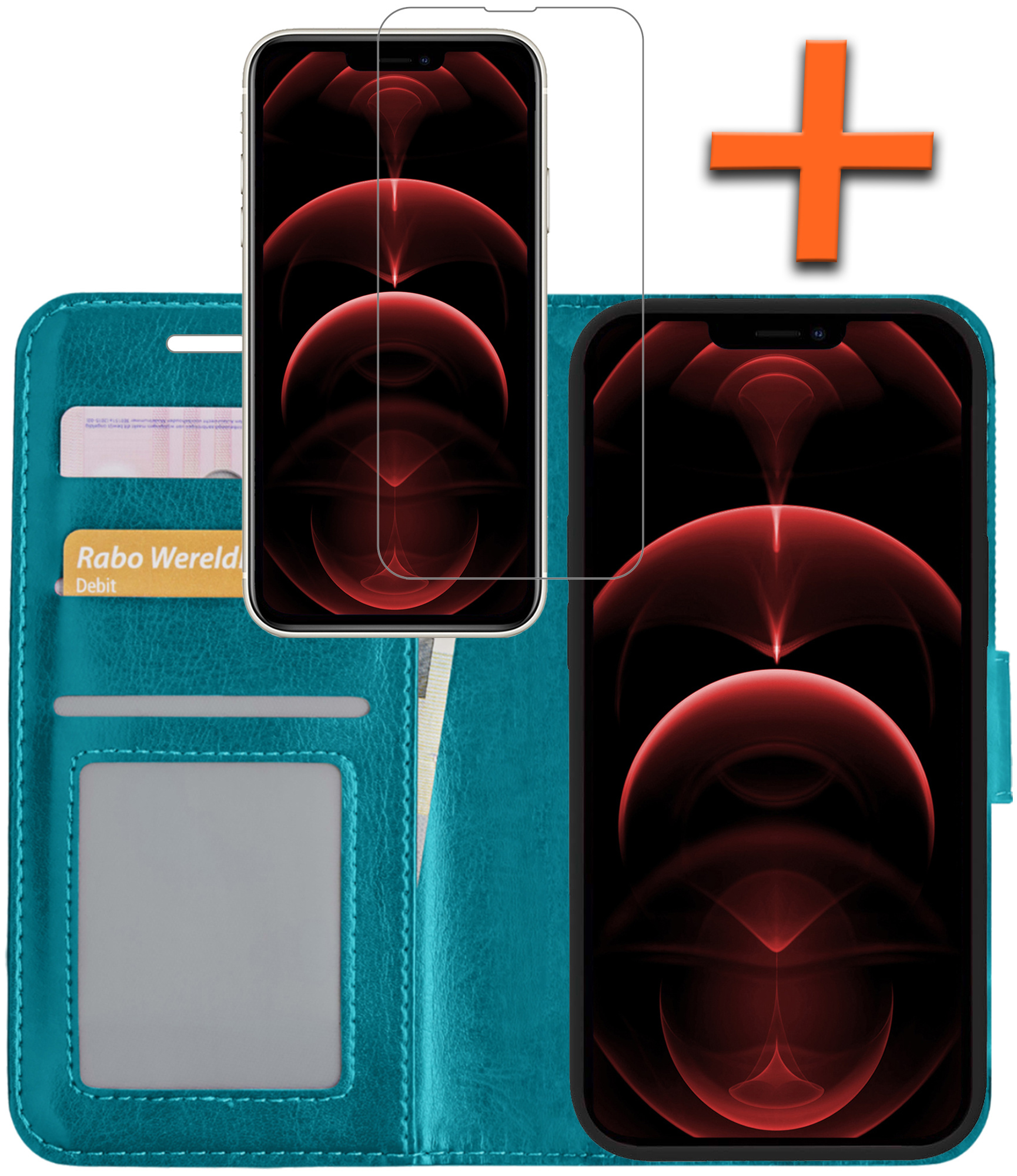 Nomfy Hoesje Geschikt voor iPhone 14 Pro Hoes Bookcase Flipcase Book Cover Met Screenprotector - Hoes Geschikt voor iPhone 14 Pro Hoesje Book Case - Turquoise