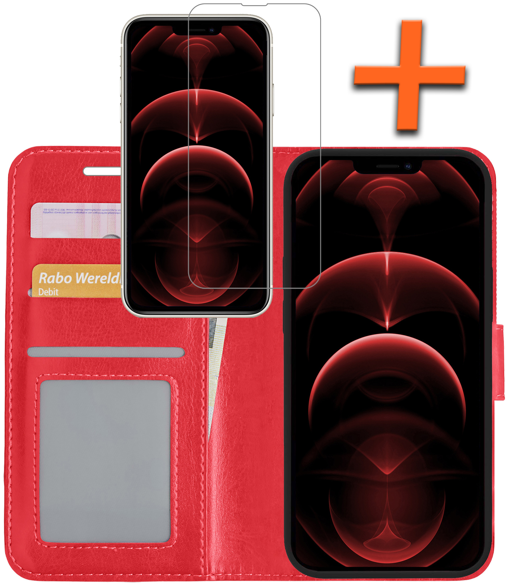 Nomfy Hoesje Geschikt voor iPhone 14 Pro Hoes Bookcase Flipcase Book Cover Met Screenprotector - Hoes Geschikt voor iPhone 14 Pro Hoesje Book Case - Rood