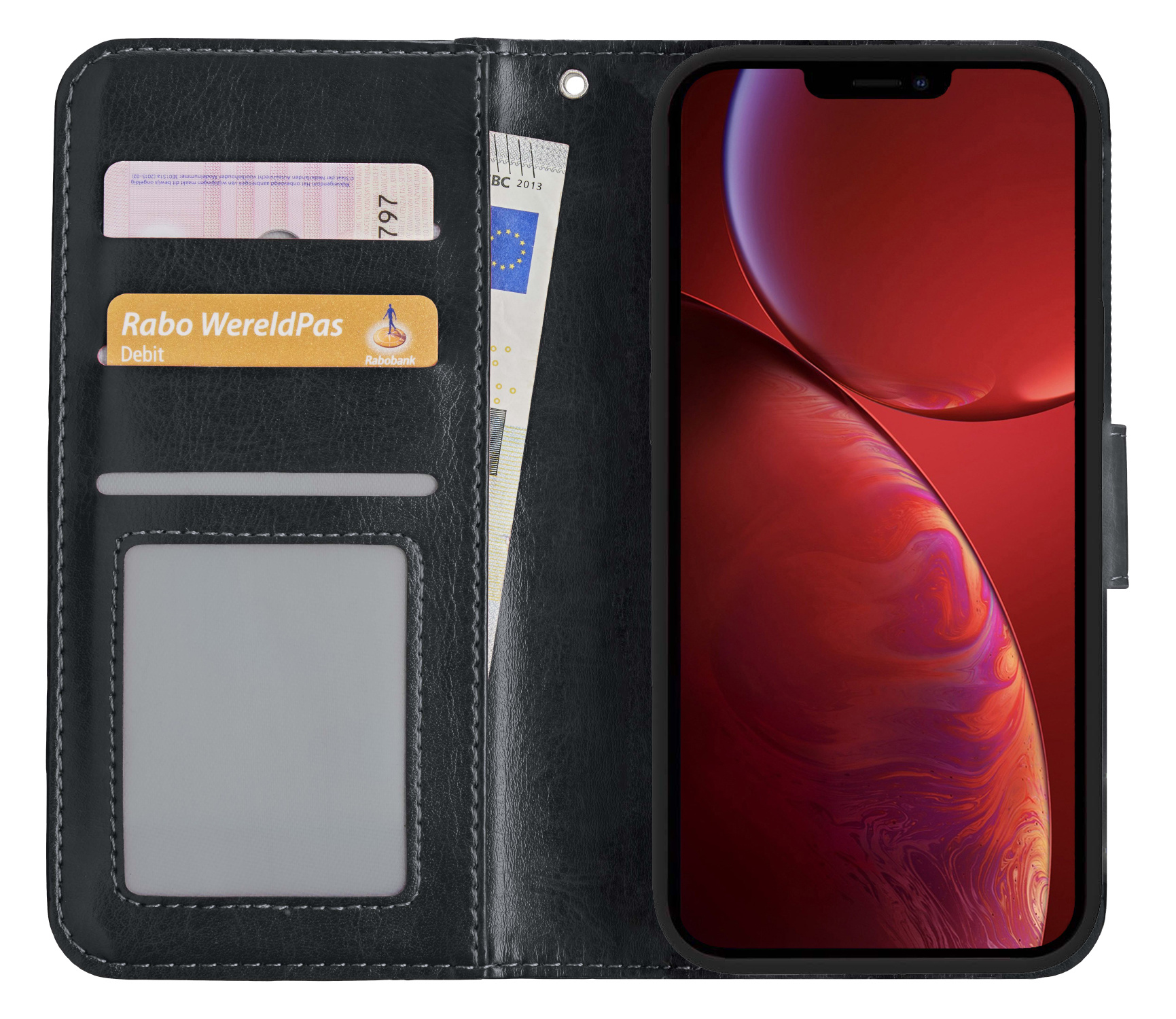 NoXx Hoes Geschikt voor iPhone 14 Pro Hoesje Book Case Hoes Flip Cover Wallet Bookcase Met 2x Screenprotector - Zwart