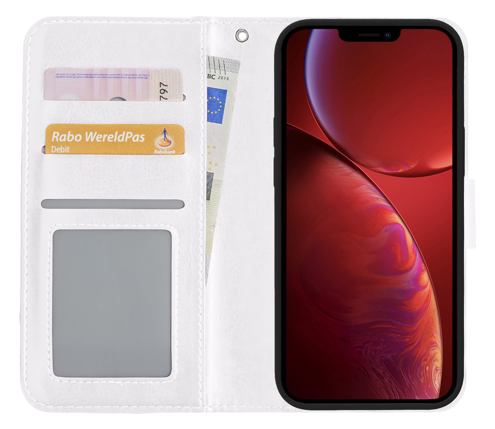 NoXx Hoes Geschikt voor iPhone 14 Pro Hoesje Book Case Hoes Flip Cover Wallet Bookcase Met 2x Screenprotector - Wit