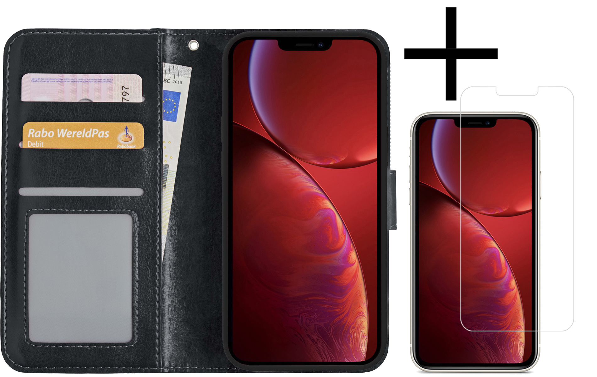 NoXx Hoes Geschikt voor iPhone 14 Pro Hoesje Book Case Hoes Flip Cover Wallet Bookcase Met Screenprotector - Zwart
