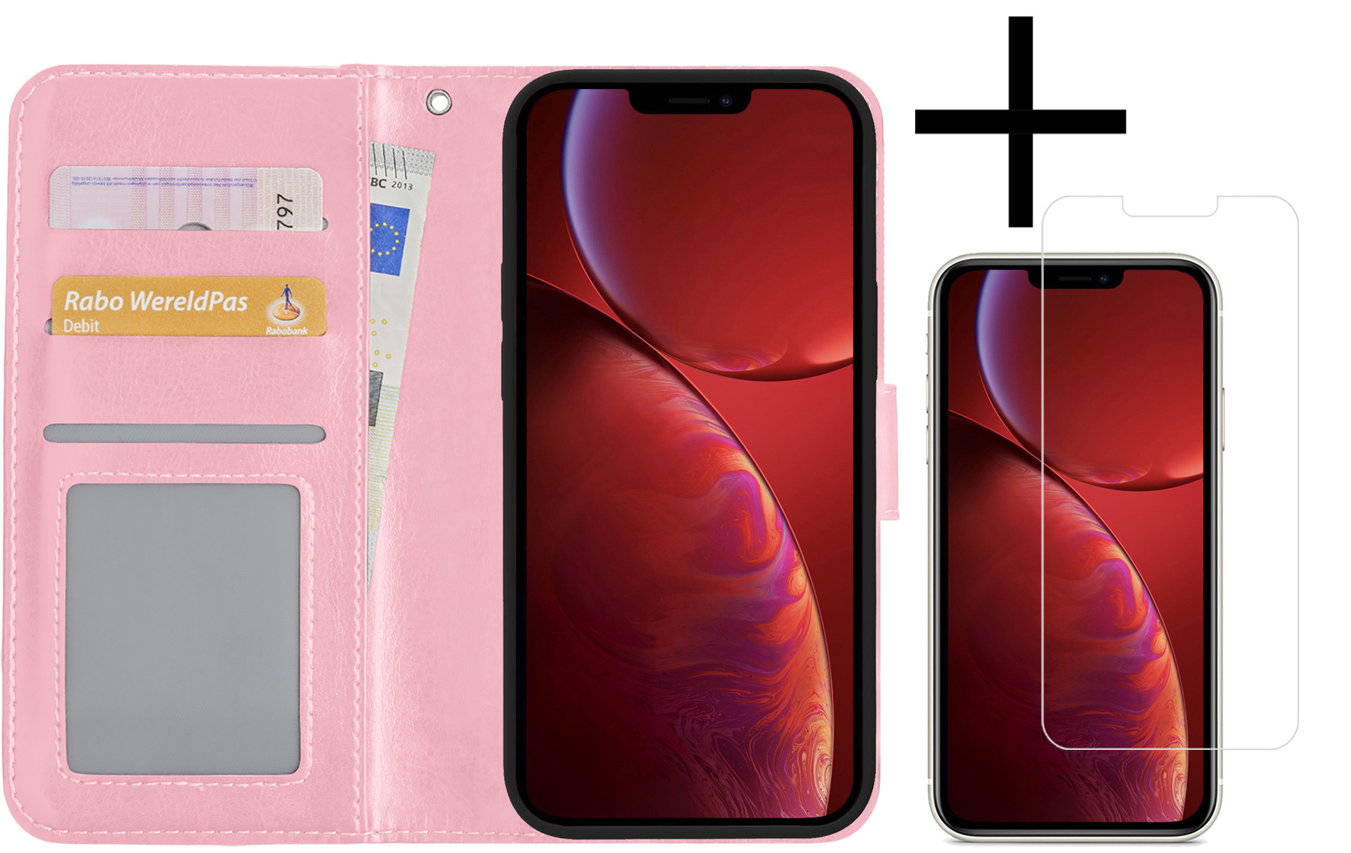 NoXx Hoes Geschikt voor iPhone 14 Pro Hoesje Book Case Hoes Flip Cover Wallet Bookcase Met Screenprotector - Lichtroze