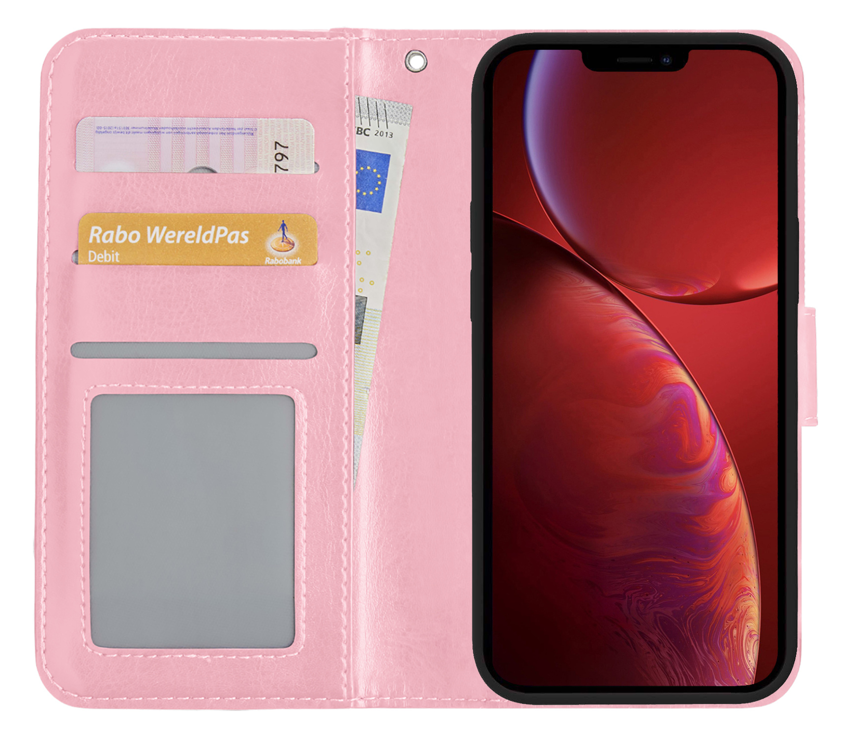 NoXx Hoes Geschikt voor iPhone 14 Pro Hoesje Book Case Hoes Flip Cover Wallet Bookcase Met Screenprotector - Lichtroze