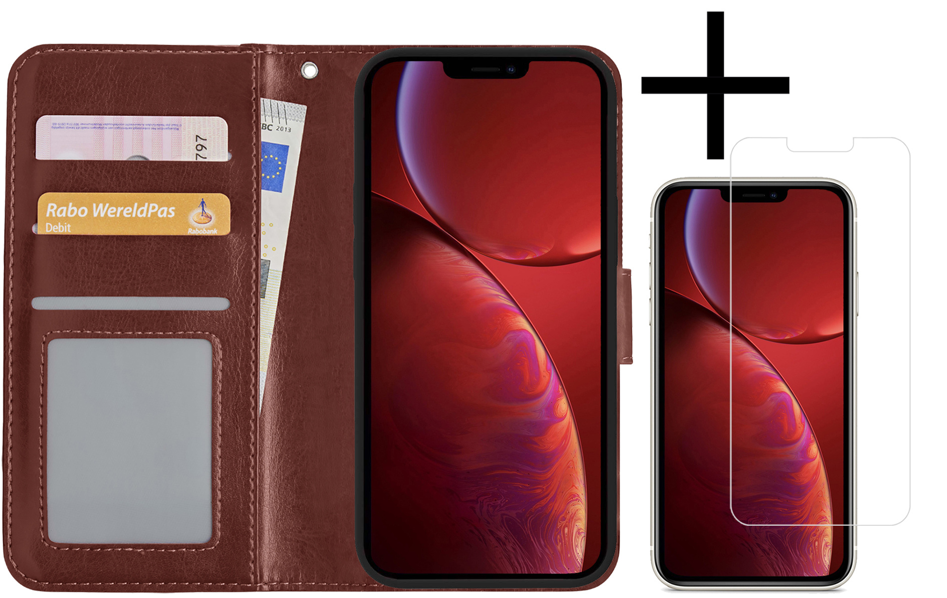 NoXx Hoes Geschikt voor iPhone 14 Pro Hoesje Book Case Hoes Flip Cover Wallet Bookcase Met Screenprotector - Bruin