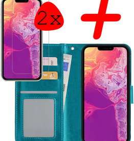 BASEY. iPhone 14 Pro Hoesje Bookcase Met 2x Screenprotector - Turquoise