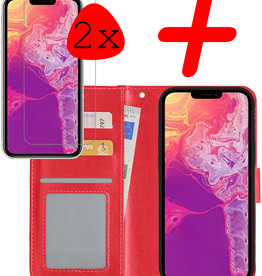 BASEY. iPhone 14 Pro Hoesje Bookcase Met 2x Screenprotector - Rood