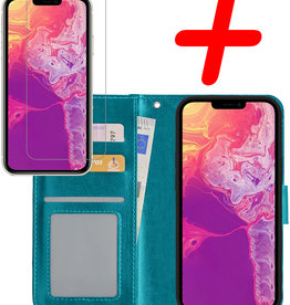 BASEY. iPhone 14 Pro Hoesje Bookcase Met Screenprotector - Turquoise