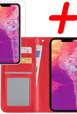 BASEY. Hoes Geschikt voor iPhone 14 Pro Hoesje Bookcase Hoes Flip Case Book Cover Met Screenprotector - Hoesje Geschikt voor iPhone 14 Pro Hoes Book Case Hoesje - Rood