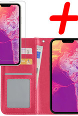 BASEY. Hoes Geschikt voor iPhone 14 Pro Hoesje Bookcase Hoes Flip Case Book Cover Met Screenprotector - Hoesje Geschikt voor iPhone 14 Pro Hoes Book Case Hoesje - Donkerroze