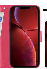 NoXx Hoes Geschikt voor iPhone 14 Hoesje Book Case Hoes Flip Cover Wallet Bookcase Met Screenprotector - Donkerroze