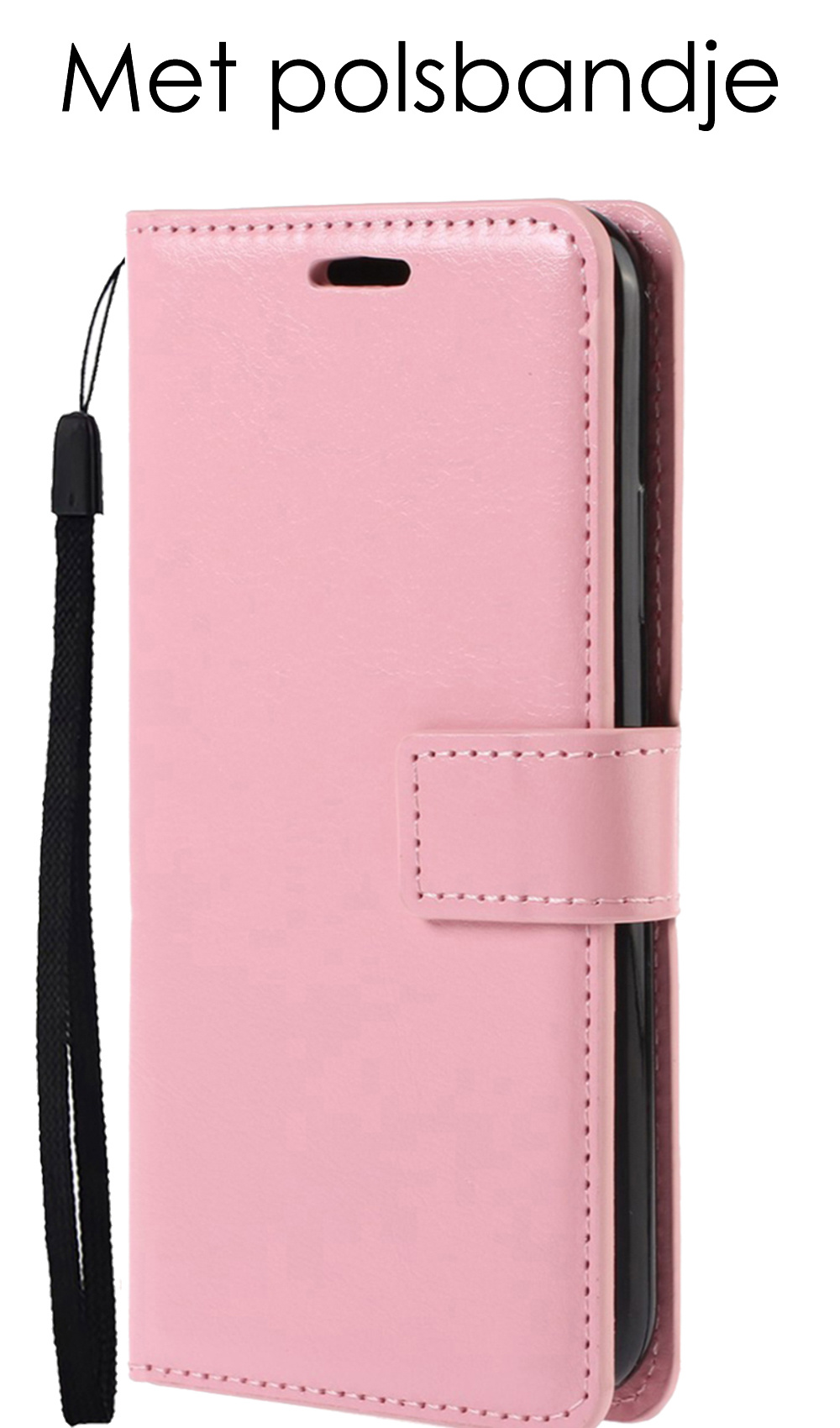 NoXx Hoes Geschikt voor iPhone 14 Hoesje Book Case Hoes Flip Cover Wallet Bookcase Met Screenprotector - Lichtroze