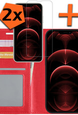 Nomfy Hoesje Geschikt voor iPhone 14 Plus Hoes Bookcase Flipcase Book Cover Met 2x Screenprotector - Hoes Geschikt voor iPhone 14 Plus Hoesje Book Case - Rood