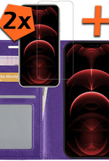 Nomfy Hoesje Geschikt voor iPhone 14 Plus Hoes Bookcase Flipcase Book Cover Met 2x Screenprotector - Hoes Geschikt voor iPhone 14 Plus Hoesje Book Case - Paars