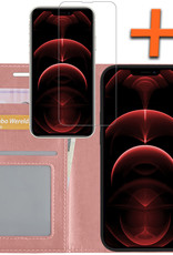 Nomfy Hoesje Geschikt voor iPhone 14 Plus Hoes Bookcase Flipcase Book Cover Met Screenprotector - Hoes Geschikt voor iPhone 14 Plus Hoesje Book Case - Rosé goud