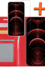 Nomfy Hoesje Geschikt voor iPhone 14 Plus Hoes Bookcase Flipcase Book Cover Met Screenprotector - Hoes Geschikt voor iPhone 14 Plus Hoesje Book Case - Rood