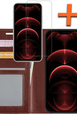 Nomfy Hoesje Geschikt voor iPhone 14 Plus Hoes Bookcase Flipcase Book Cover Met Screenprotector - Hoes Geschikt voor iPhone 14 Plus Hoesje Book Case - Bruin