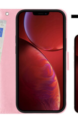 NoXx Hoes Geschikt voor iPhone 14 Plus Hoesje Book Case Hoes Flip Cover Wallet Bookcase Met 2x Screenprotector - Lichtroze
