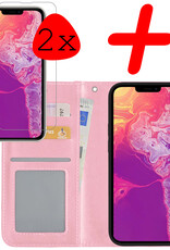 BASEY. Hoes Geschikt voor iPhone 14 Plus Hoesje Bookcase Hoes Flip Case Book Cover Met 2x Screenprotector - Hoesje Geschikt voor iPhone 14 Plus Hoes Book Case Hoesje - Lichtroze
