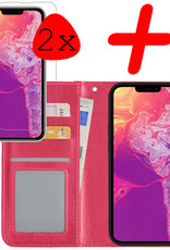 BASEY. Hoes Geschikt voor iPhone 14 Plus Hoesje Bookcase Hoes Flip Case Book Cover Met 2x Screenprotector - Hoesje Geschikt voor iPhone 14 Plus Hoes Book Case Hoesje - Donkerroze