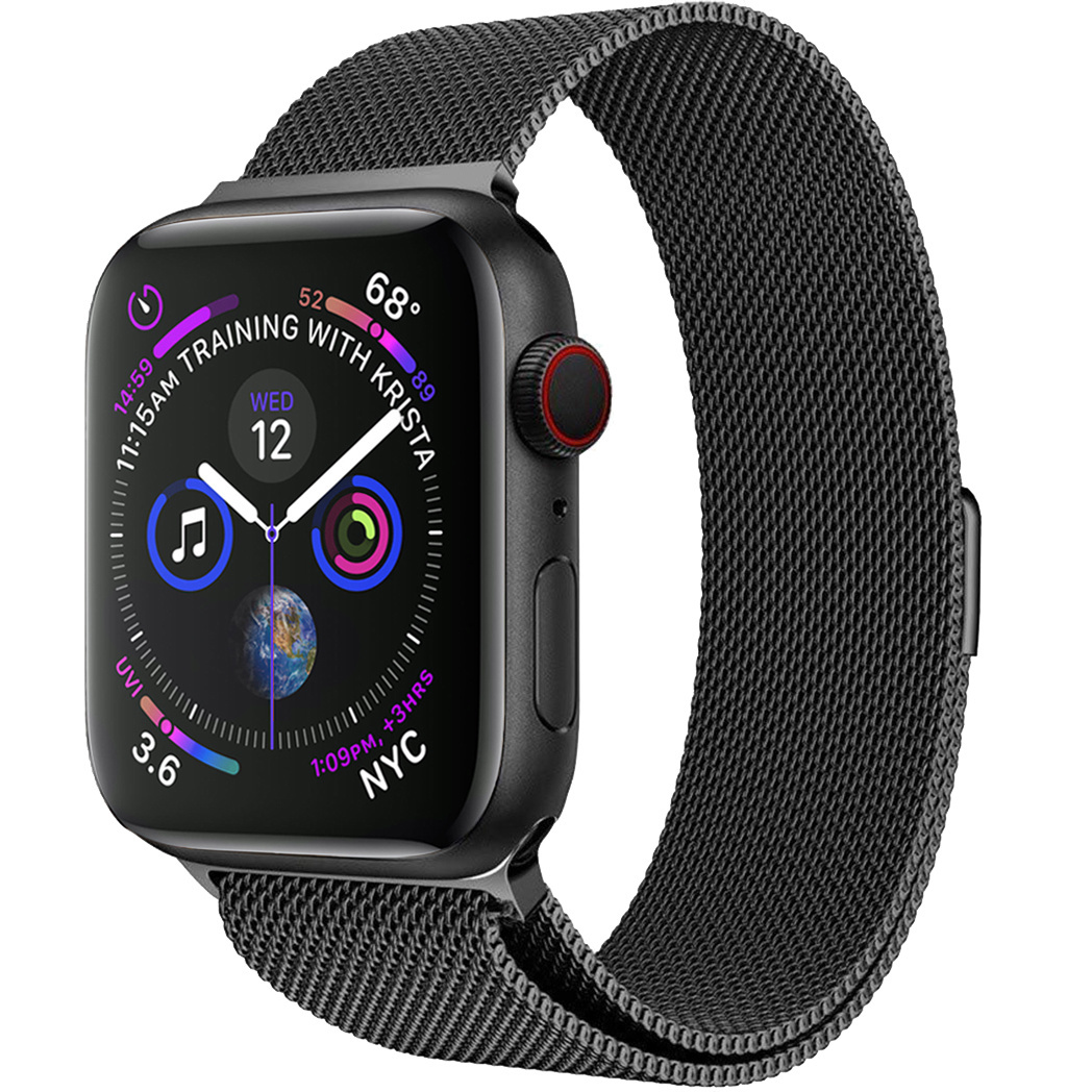 BASEY. Milanees Bandje Geschikt voor Apple Watch SE 44 mm Milanees Bandje - Band Geschikt voor Apple Watch SE 44 mm Met Magneetsluiting - Zwart