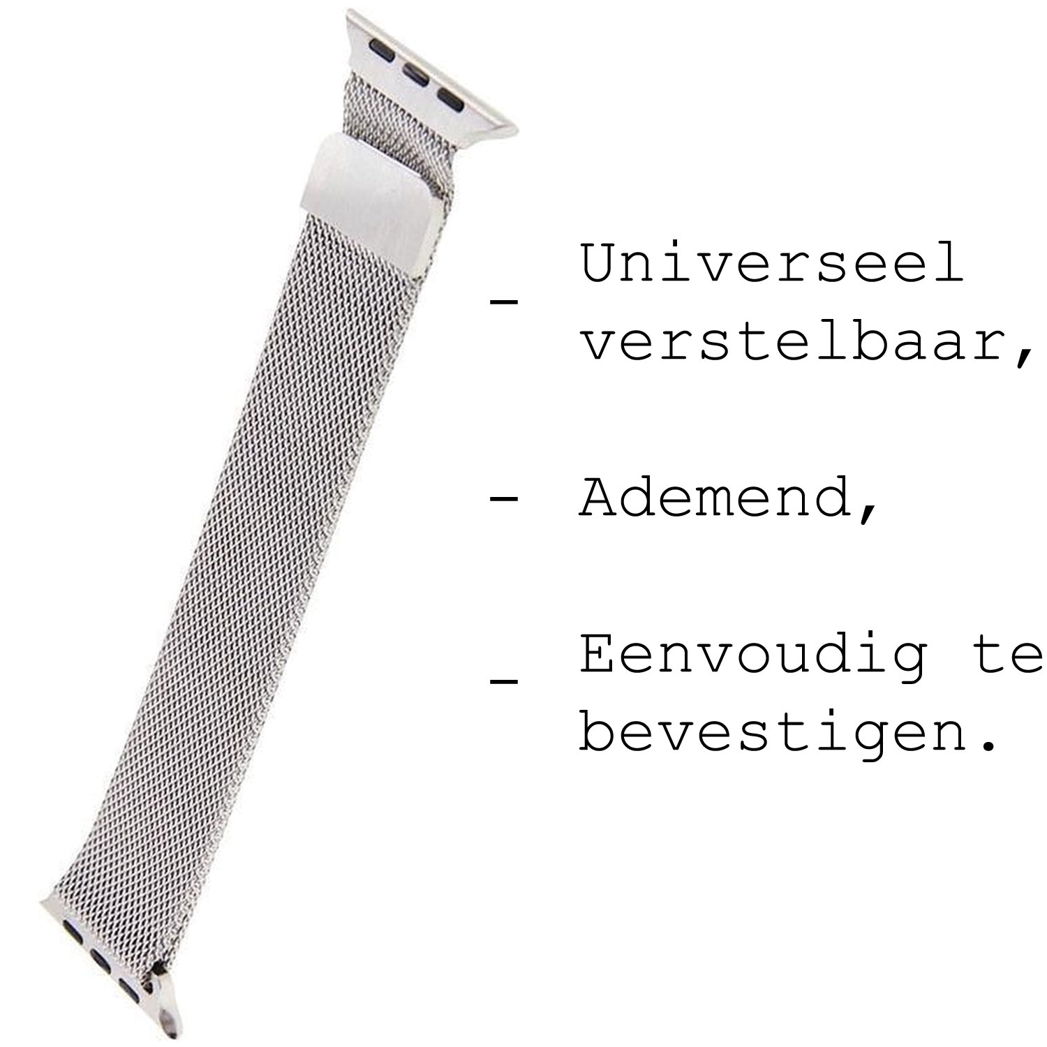 BASEY. Milanees Bandje Geschikt voor Apple Watch SE 44 mm Milanees Bandje - Band Geschikt voor Apple Watch SE 44 mm Met Magneetsluiting - Zilver