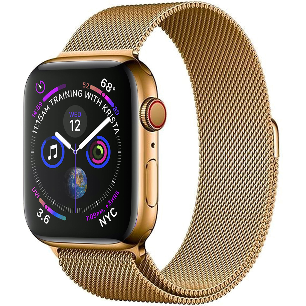 BASEY. Milanees Bandje Geschikt voor Apple Watch SE 44 mm Milanees Bandje - Band Geschikt voor Apple Watch SE 44 mm Met Magneetsluiting - Goud
